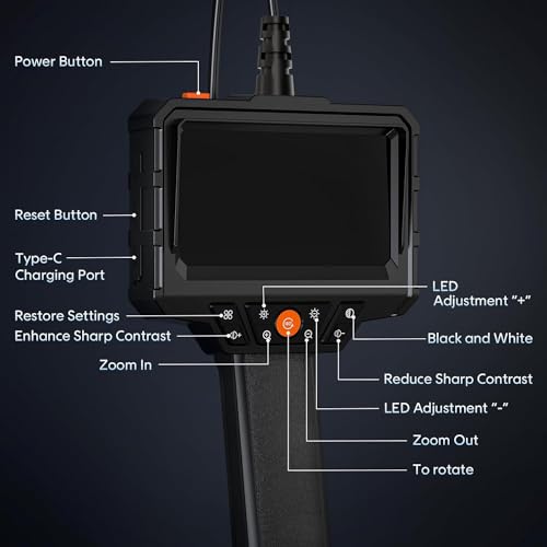 Handheld Borescope 4.3'' HD 1080P Endoscope with 50ft Semi-Rigid Cable X9919