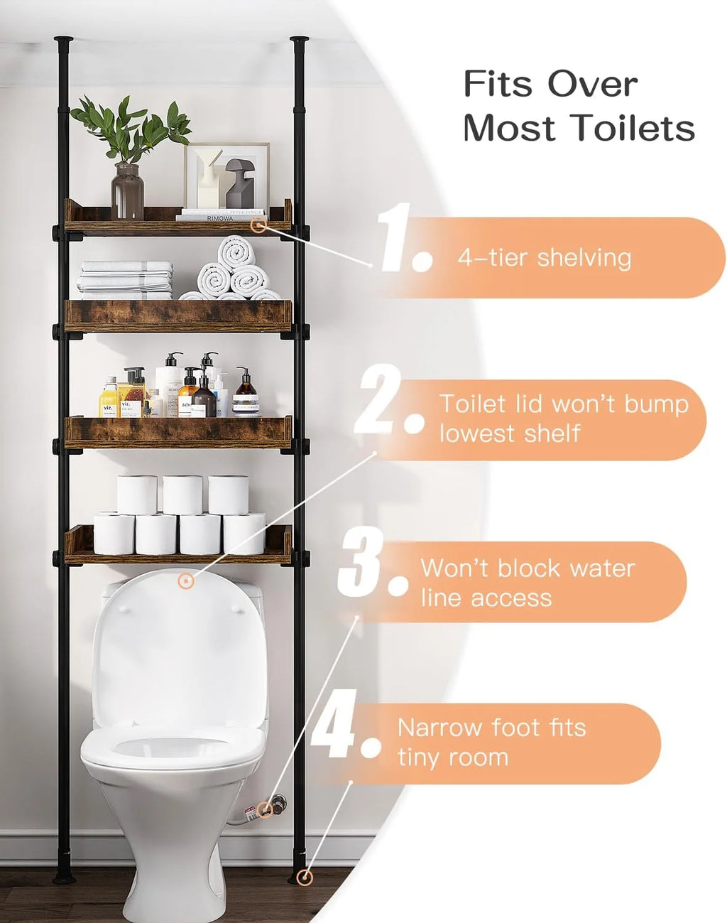 4-Tier Adjustable Wood Over The Toilet Storage M1658