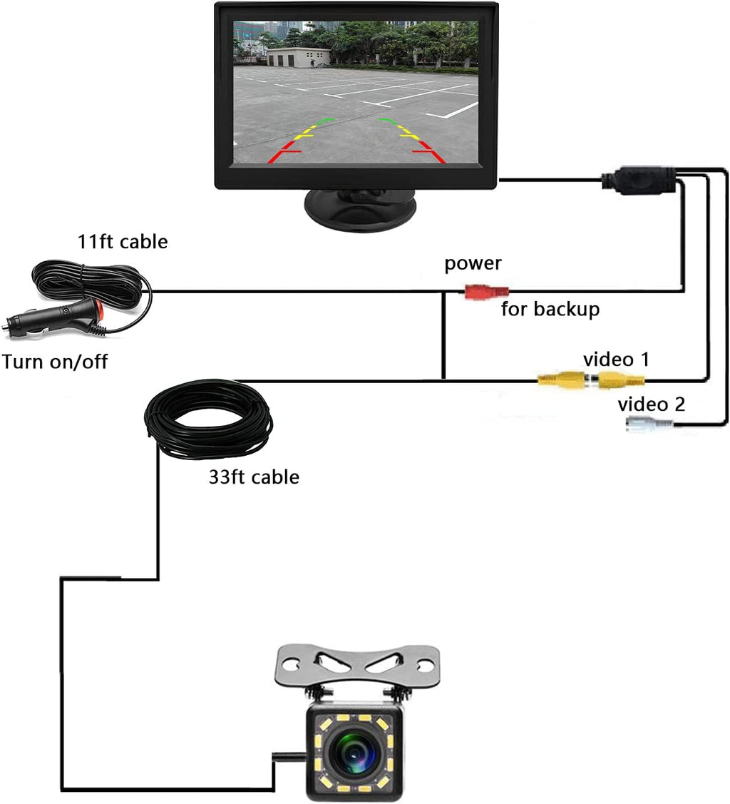 Waterproof Night Vision Backup Camera and Monitor Kit with 4.3 Inch LCD Monitor T114