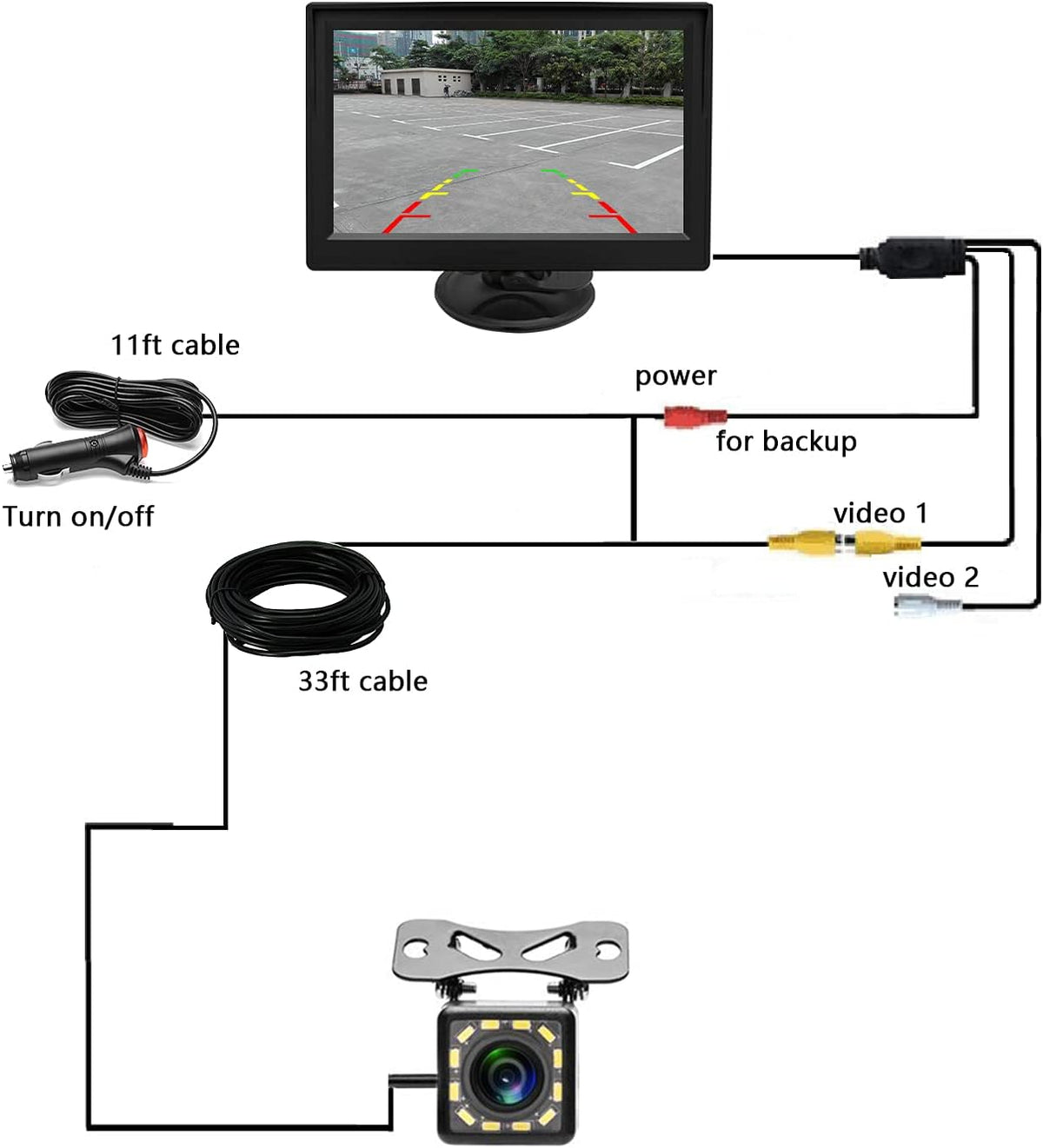 Waterproof Night Vision Backup Camera and Monitor Kit with 4.3 Inch LCD Monitor T114