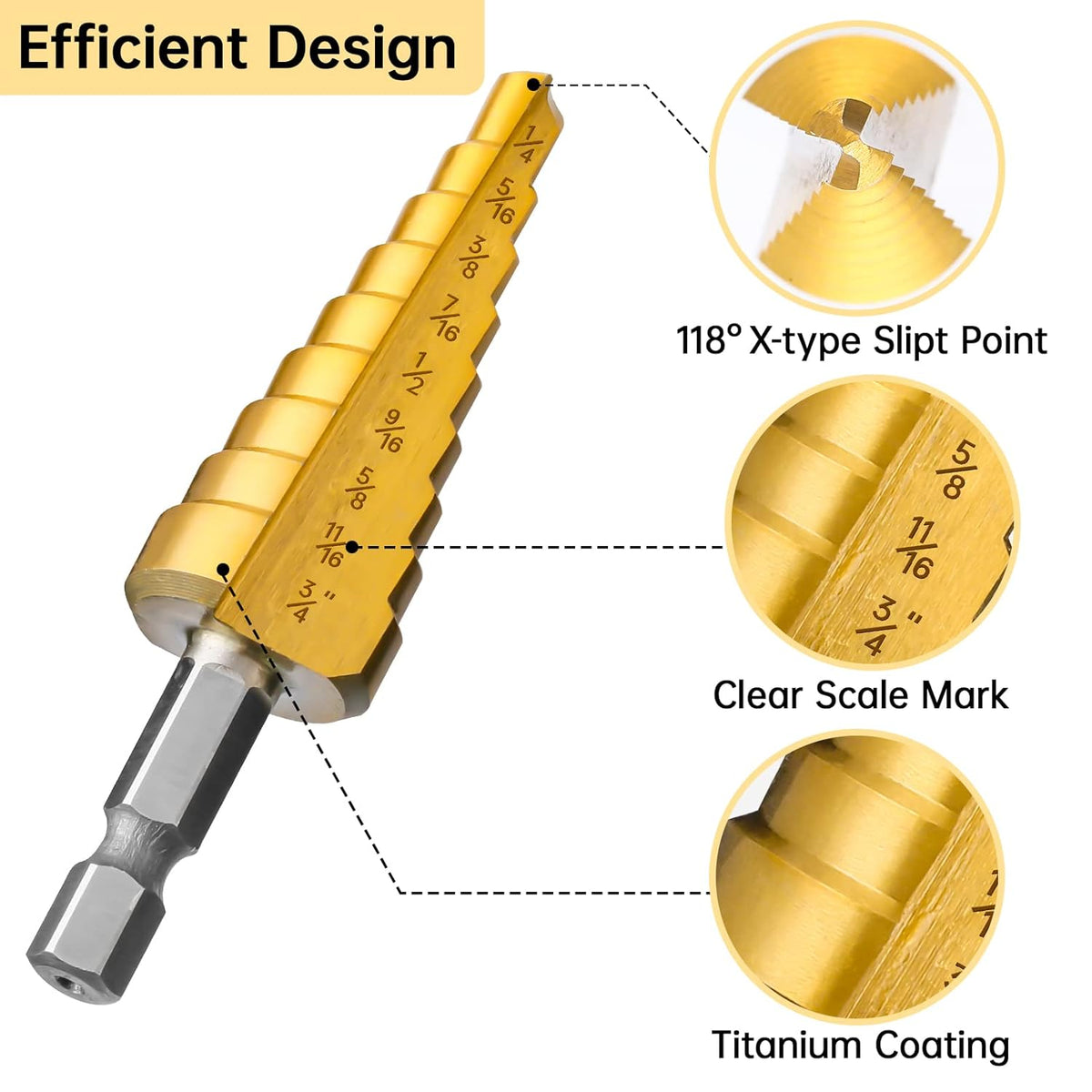5 Pc HSS Titanium Coated Step Drill Bit Set with Aluminum Case G427518