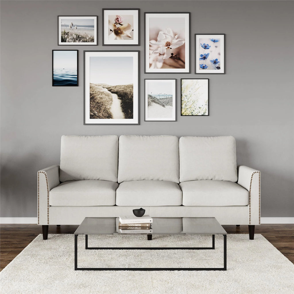 Gray Linen Sofa with Nailhead Trim K6187