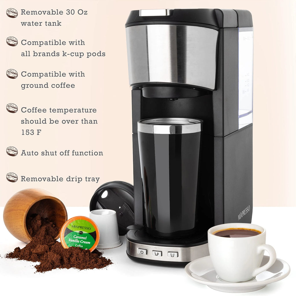 Single Serve Coffee Maker with 14oz Travel Mug D474