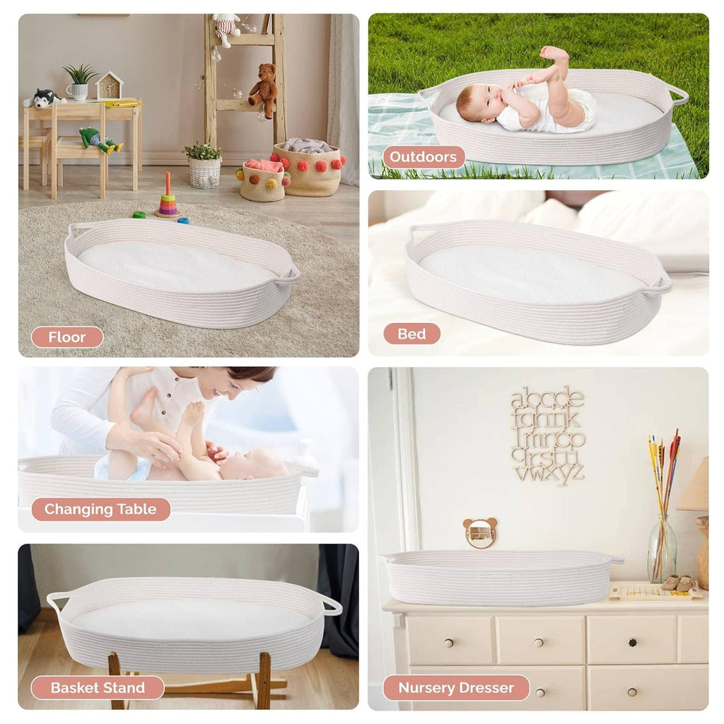 Baby Changing Moses Basket with Memory Foam Mattress, 100% Cotton Rope A613505