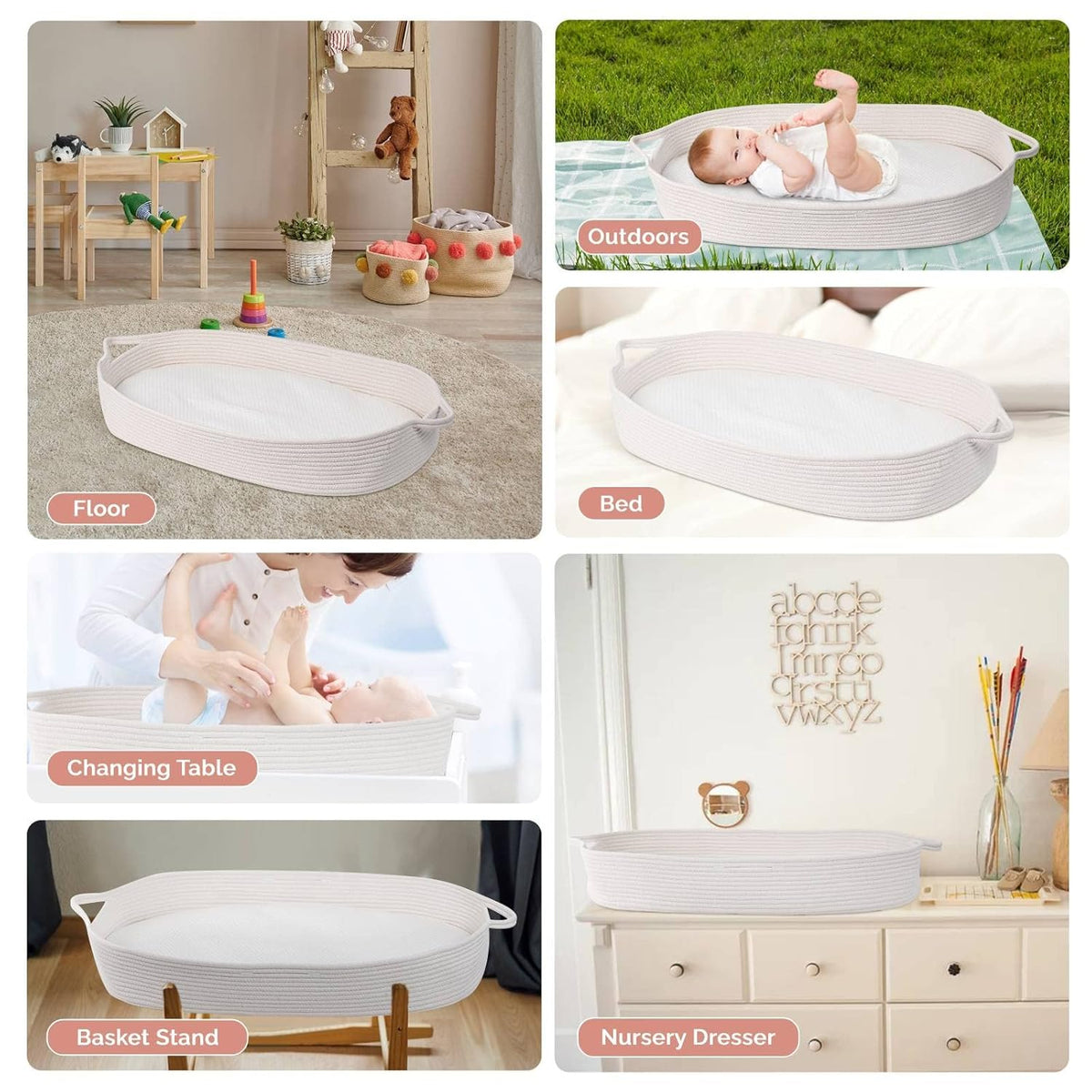 Baby Changing Moses Basket with Memory Foam Mattress, 100% Cotton Rope A613505