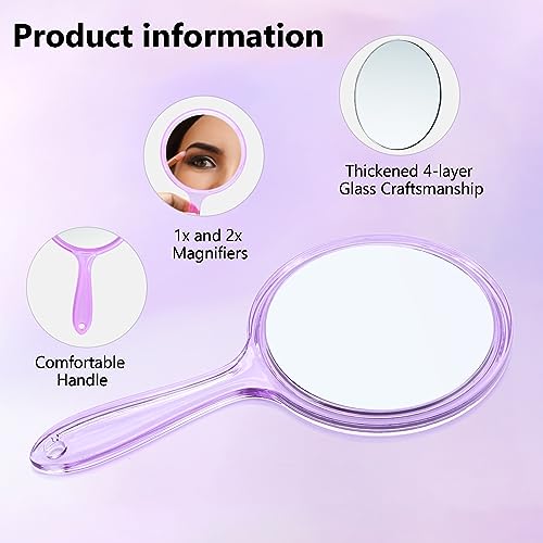 Handheld Mirror with Handle, Double Sided Magnifying 1X 2X, Acrylic Rounded Shape, 1 PCS Y469075