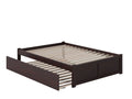 Full Solid Wood Platform Bed with Footboard & Trundle in Espresso P938
