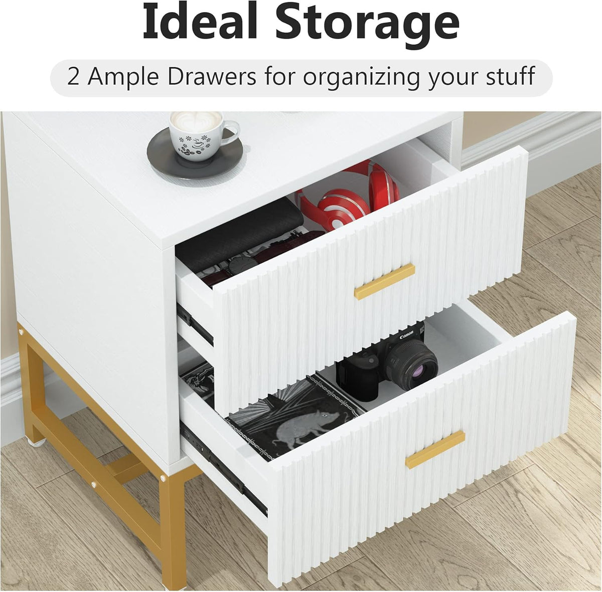 2-Drawer Nightstand with Storage Cabinet Metal Frame S3838