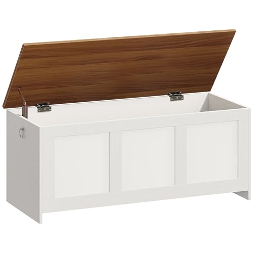 White and Walnut 39.3" Wooden Storage Bench E142