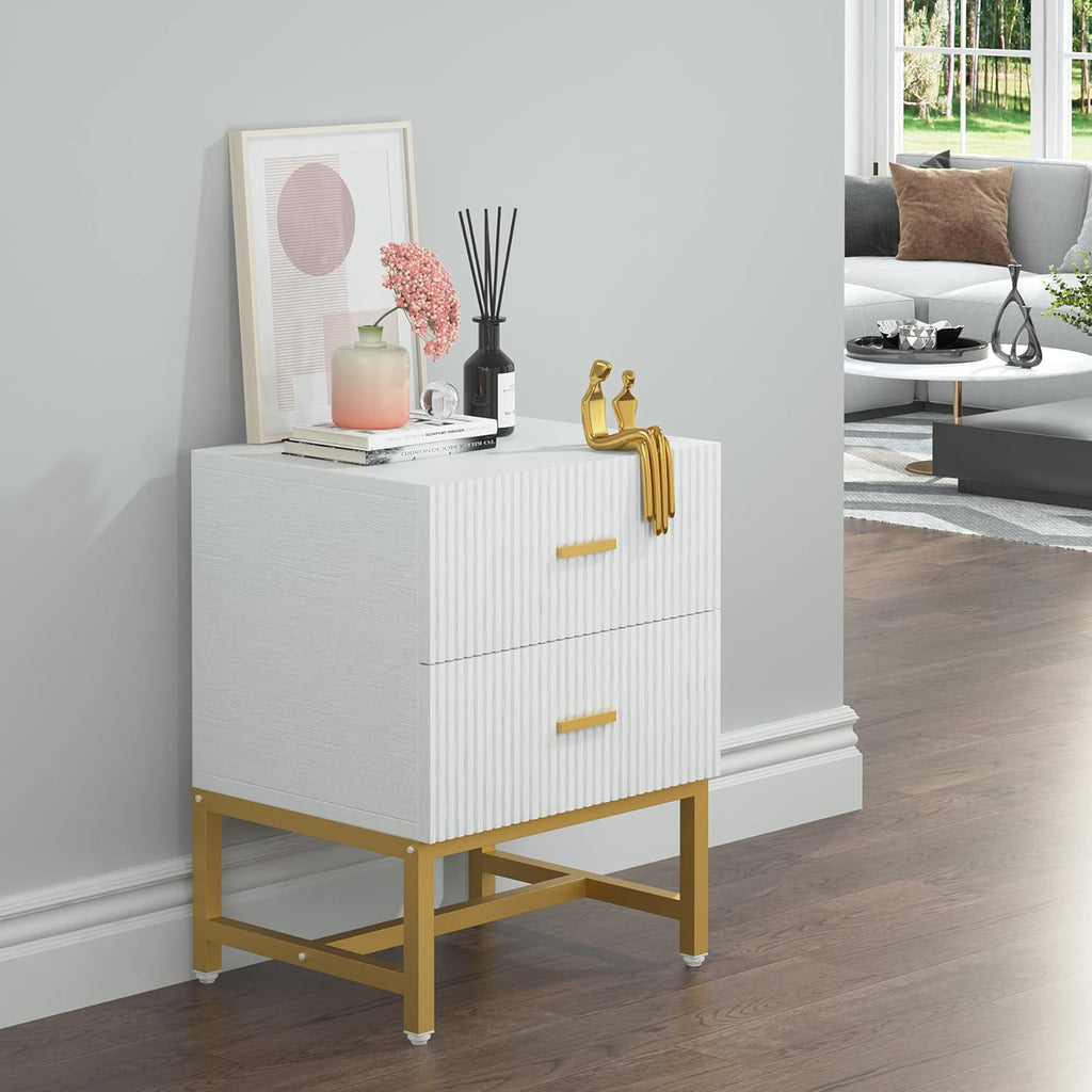 2-Drawer Nightstand with Storage Cabinet Metal Frame S3838