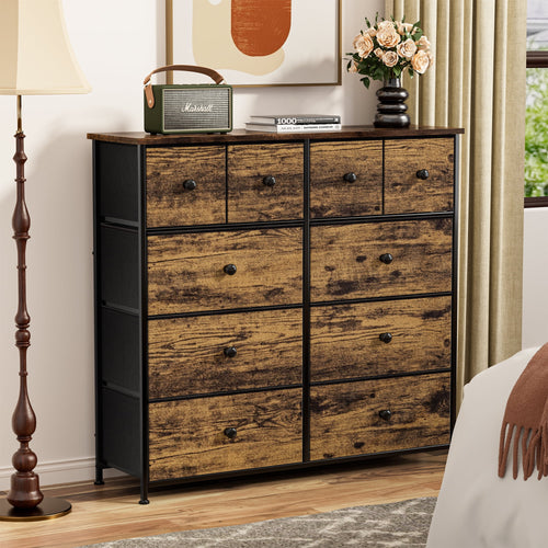 10 Drawer Fabric Dresser with Wood Top T591249