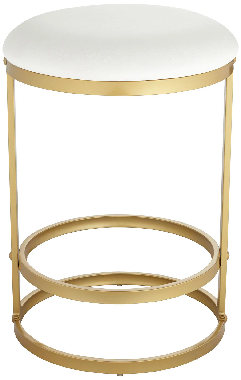 Gold Metal Bar Stool 26" High White Fabric Round Cushion with Footrest A69144