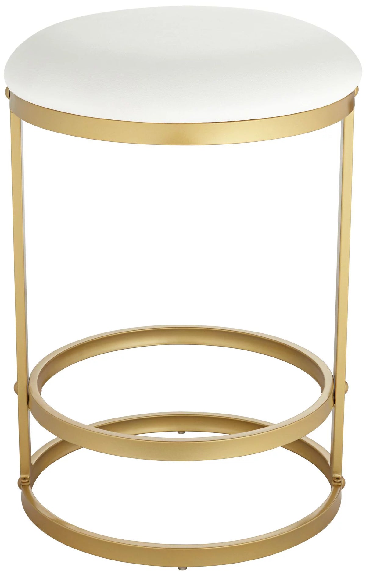 Gold Metal Bar Stool 26" High White Fabric Round Cushion with Footrest A69144