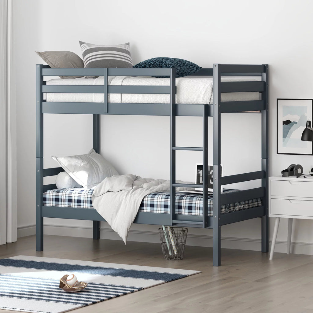 White Wood Twin over Twin Convertible Bunk Bed P6436