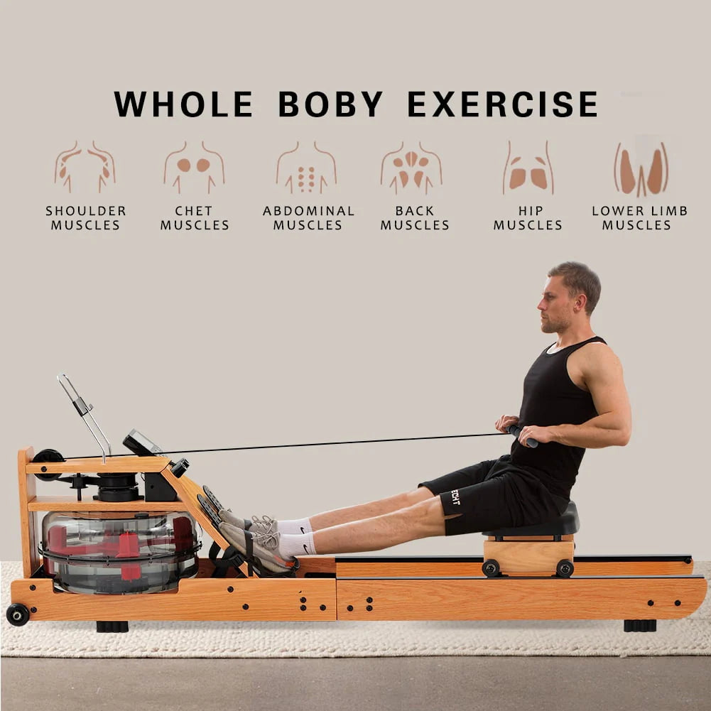 Solid Wood Water Rowing Machine with Bluetooth Monitor T251167