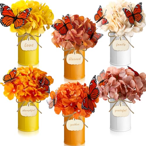 12 Set Vintage Autumn Flowers Table Centerpiece with Metal Pots L5174
