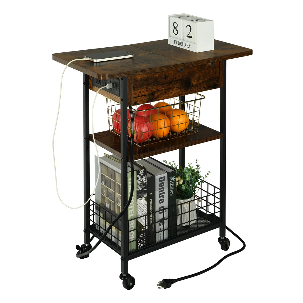 3-Tier Narrow Side Table with USB Ports & Power Outlets M59005