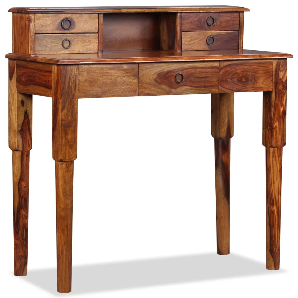 Solid Sheesham Wood Writing Desk with 5 Drawers F13589