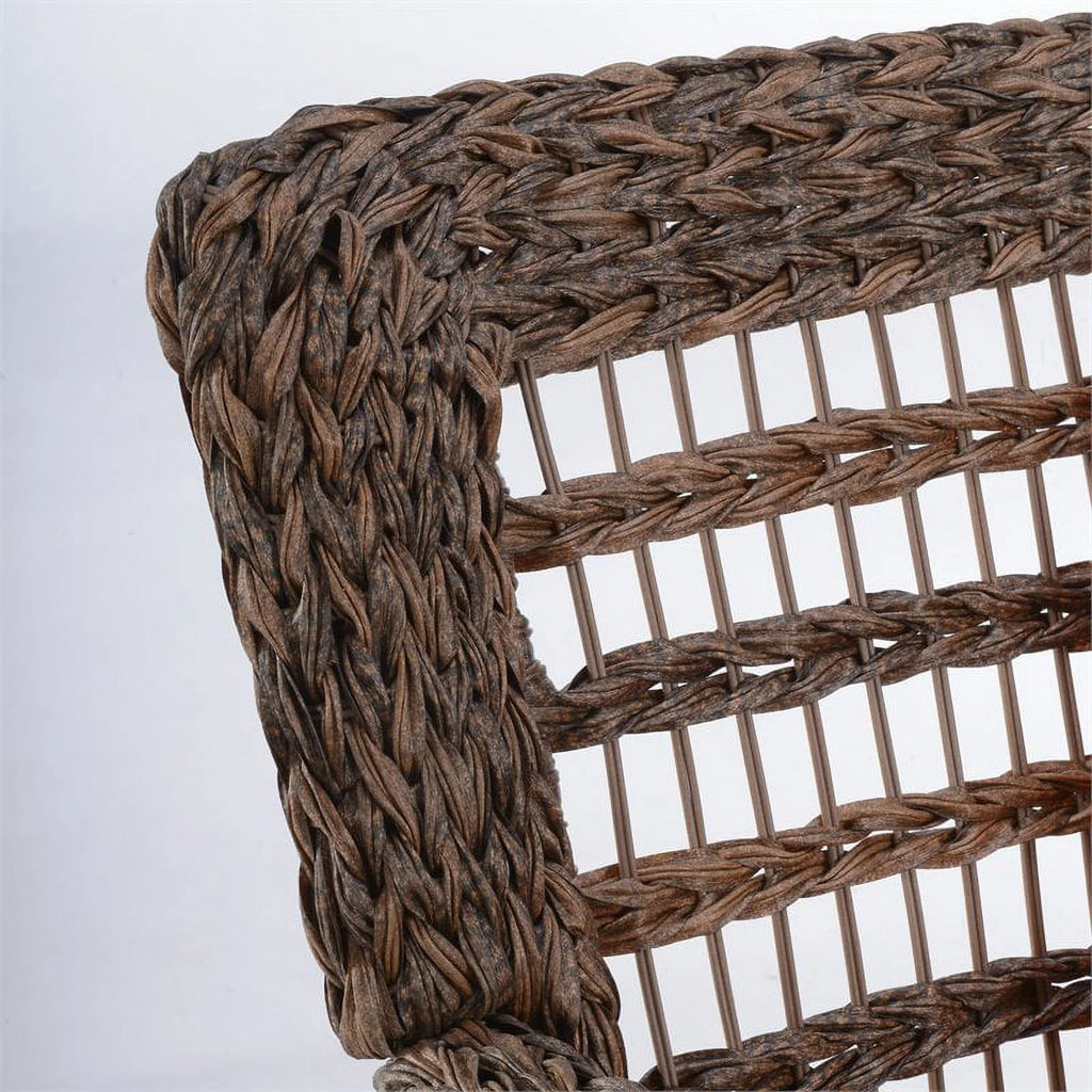Faux Sea Grass Resin Rattan Patio Armchairs Set, Dark Brown - Set of 2 N529109