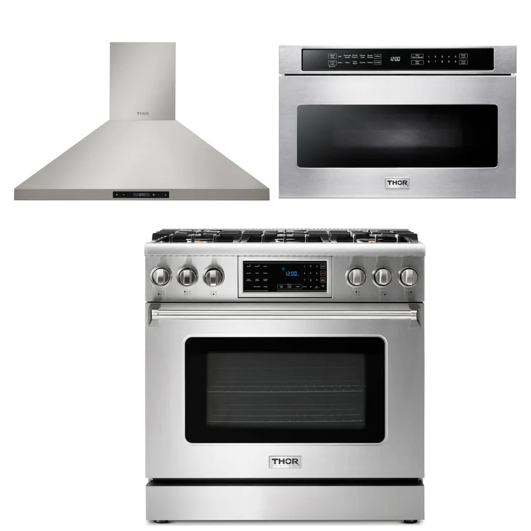36 Gas Range, Range Hood, Microwave W1352