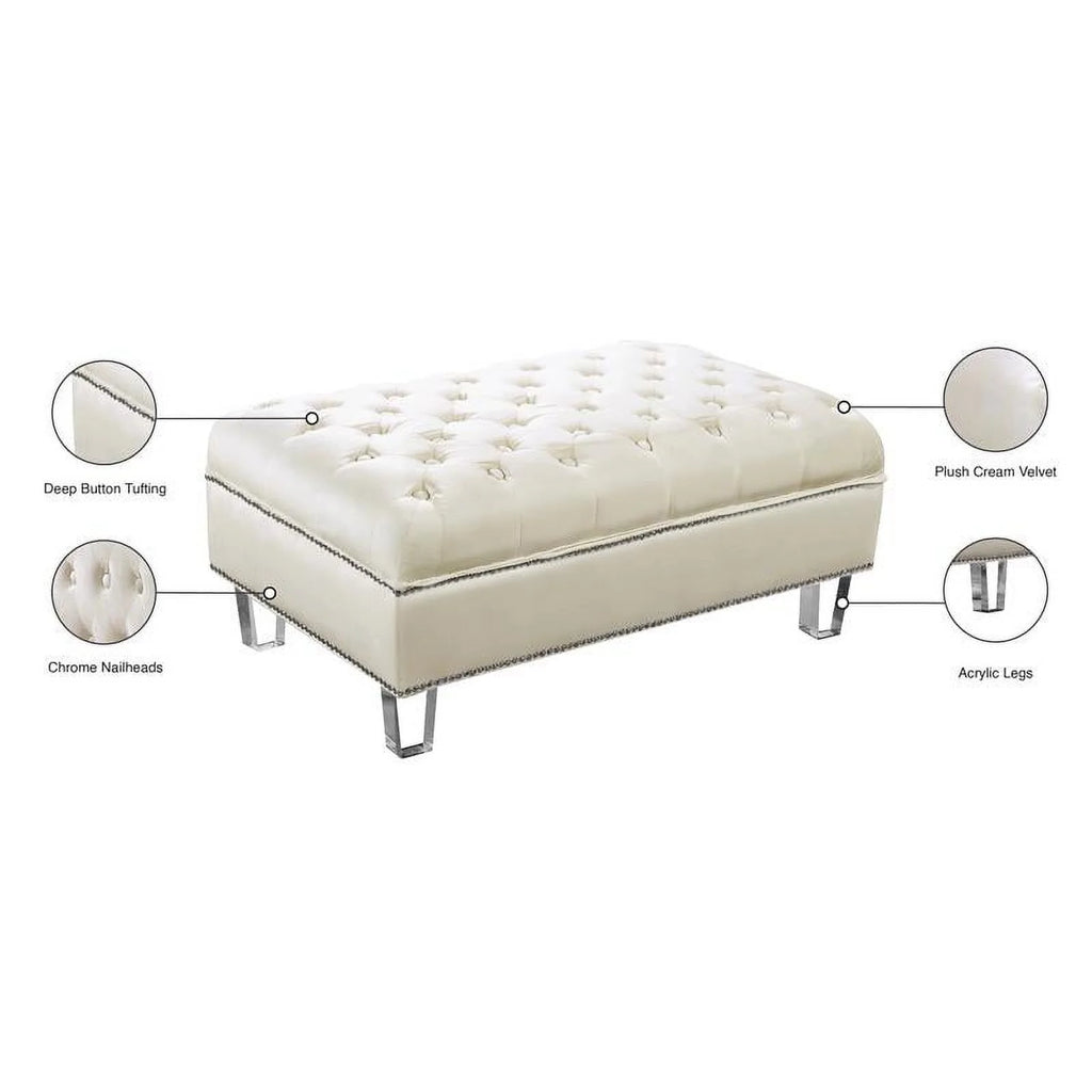 Cream Velvet Ottoman A77066
