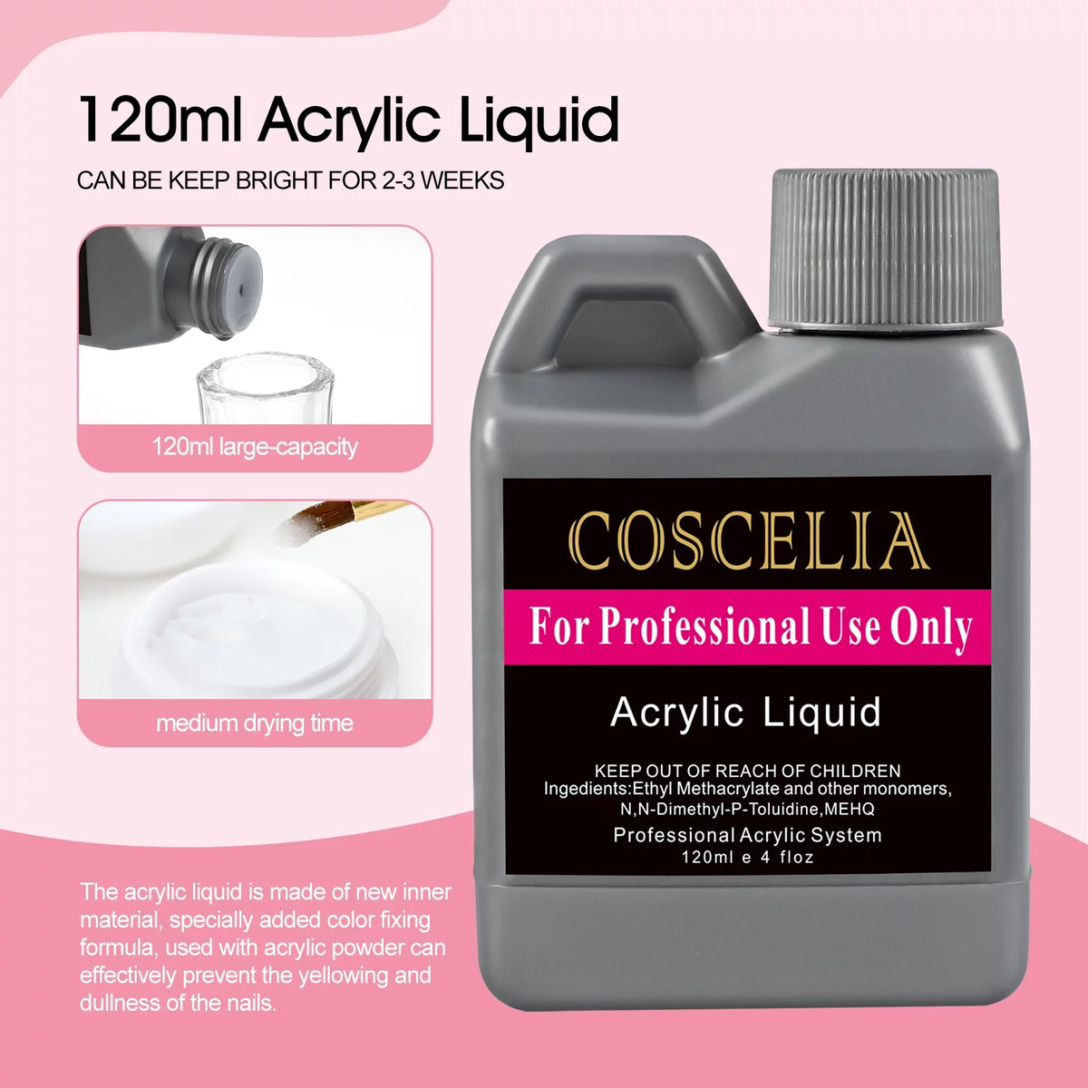 Acrylic Nail Kit with UV Light Nail Drill 3 Basic Color MMA Liquid Set X6794