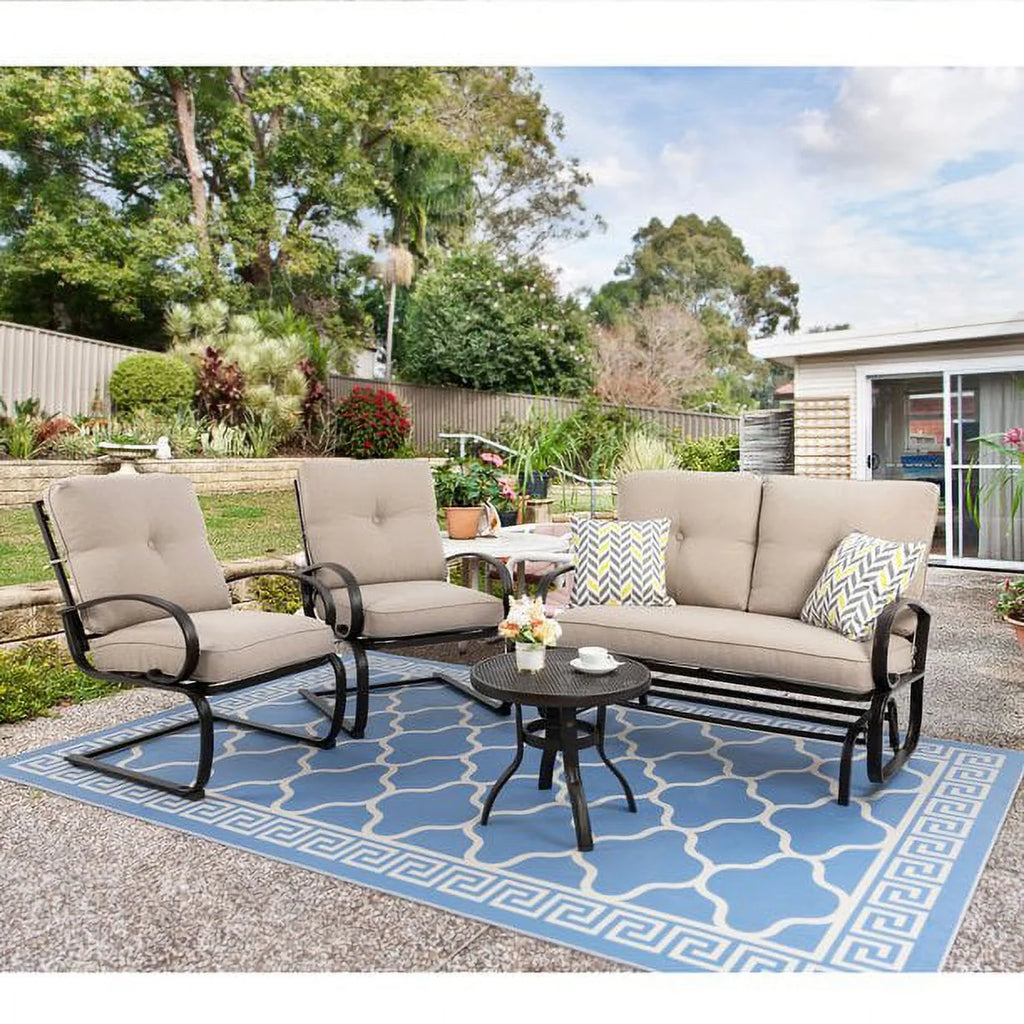 Beige 4 Pieces Outdoor Patio Metal Conversation Set with Coffee Table S6710