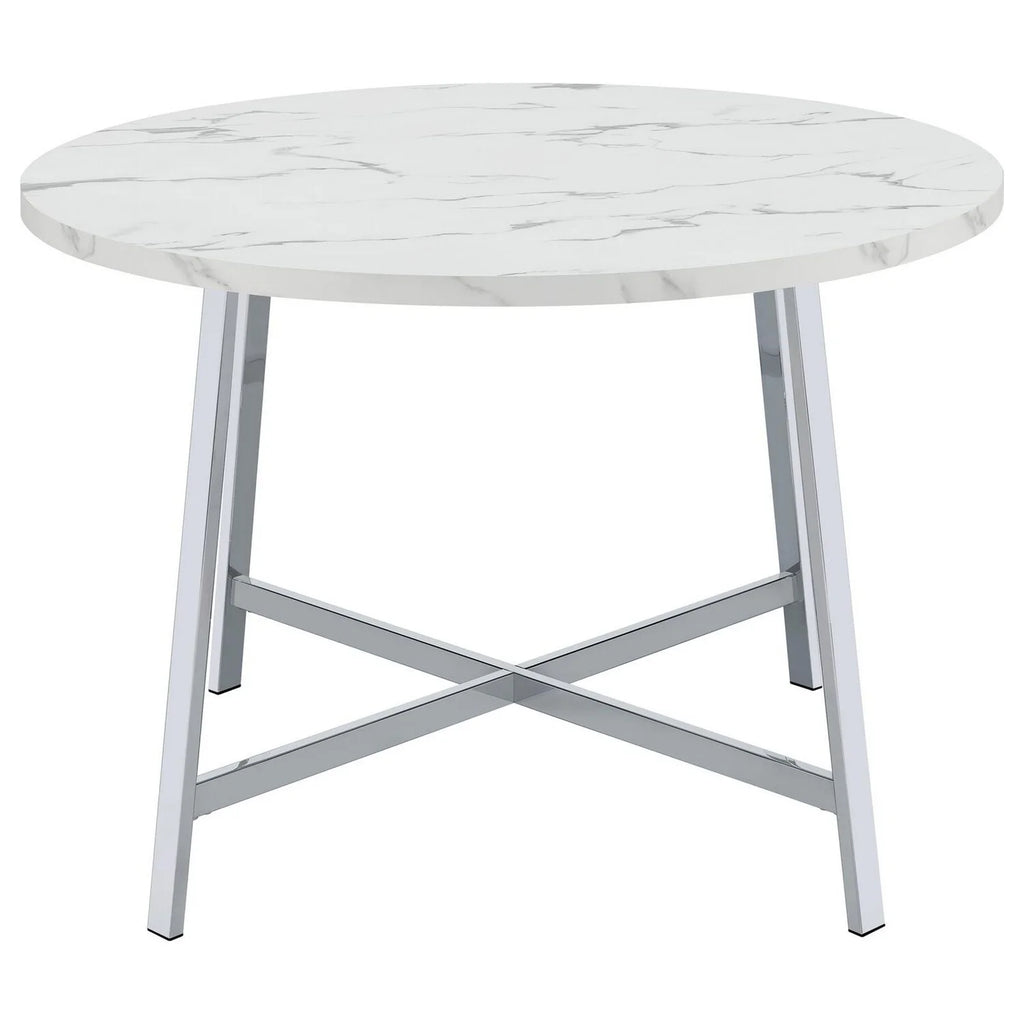 45 in. Faux Carrara Round Marble Top Dining Table with Metal Legs H67959