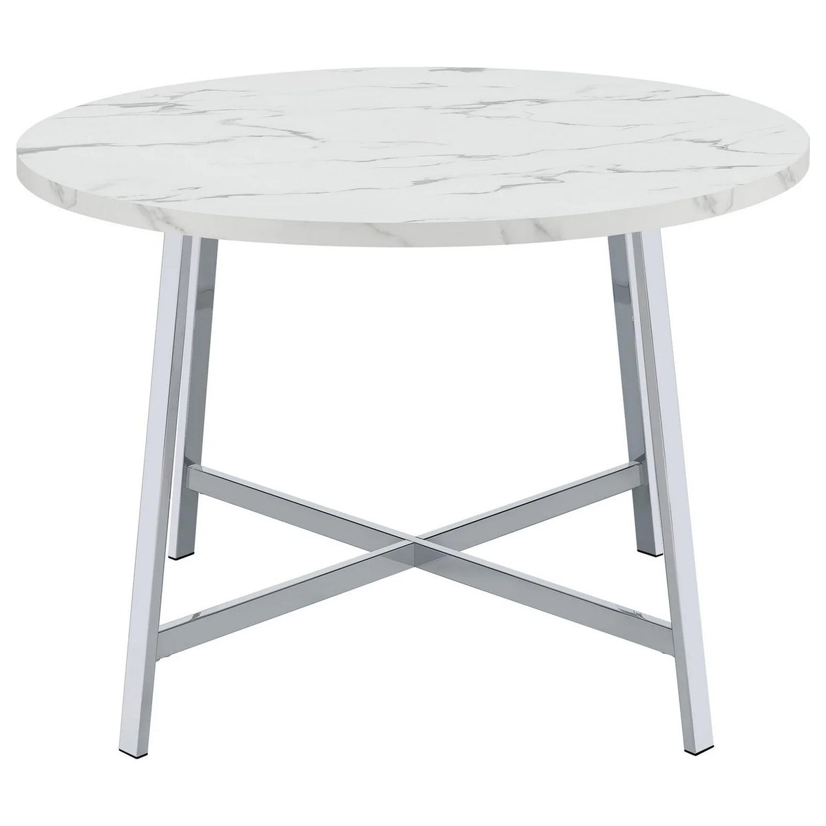 45 in. Faux Carrara Round Marble Top Dining Table with Metal Legs H67959