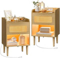 Rattan-Like Side End Tables with Charging Station V7962
