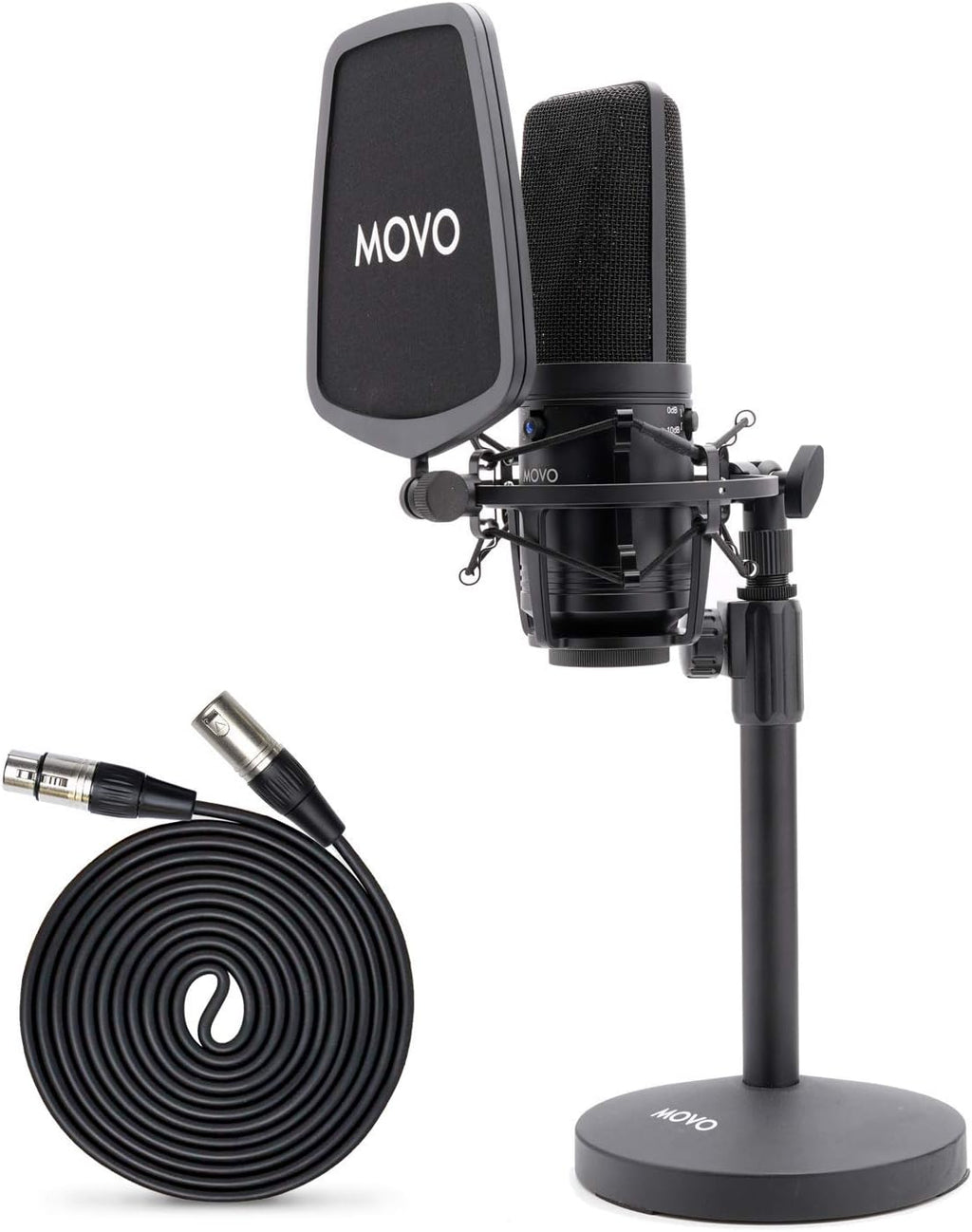 Large Diaphragm Multi-Pattern Studio Condenser Microphone with Shock Mount, Pop Filter, XLR Cable and Tabletop Mic Stand M79415