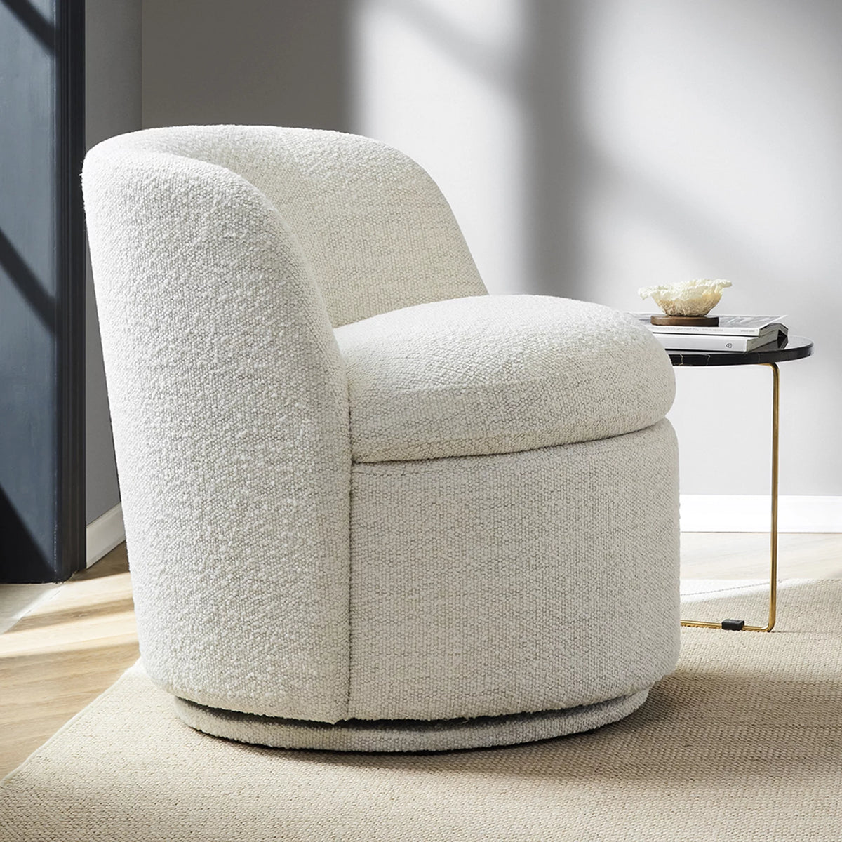 White Boucle Fabric Barrel Accent Chair G276122