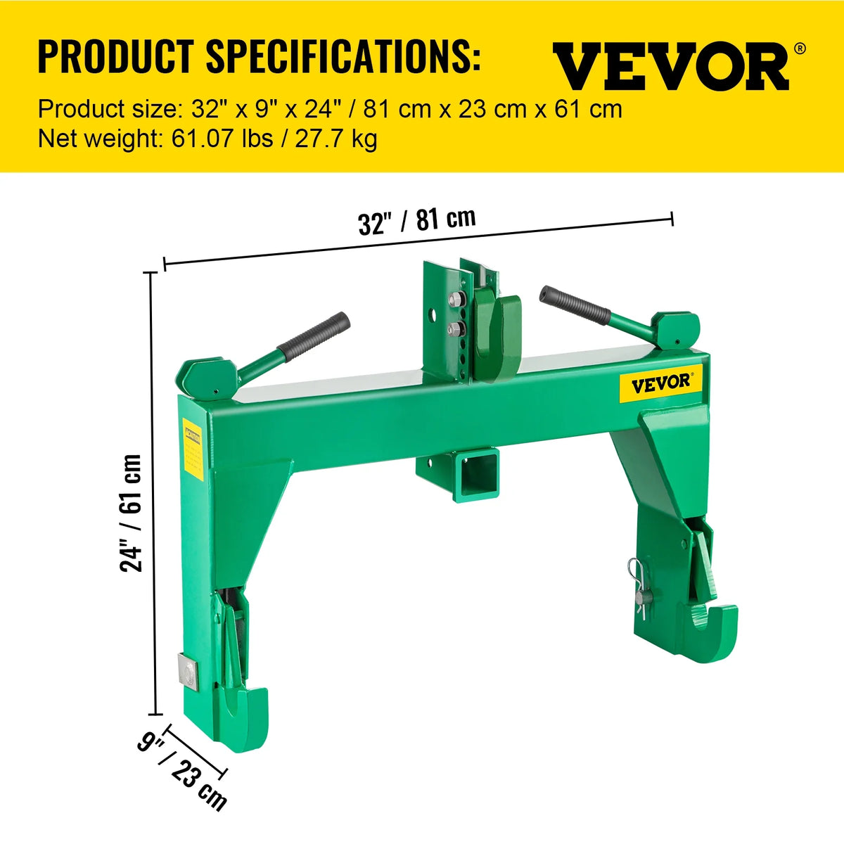3-Point Quick Hitch, 3000 lbs Lifting Capacity, Category 1 & 2 X779178