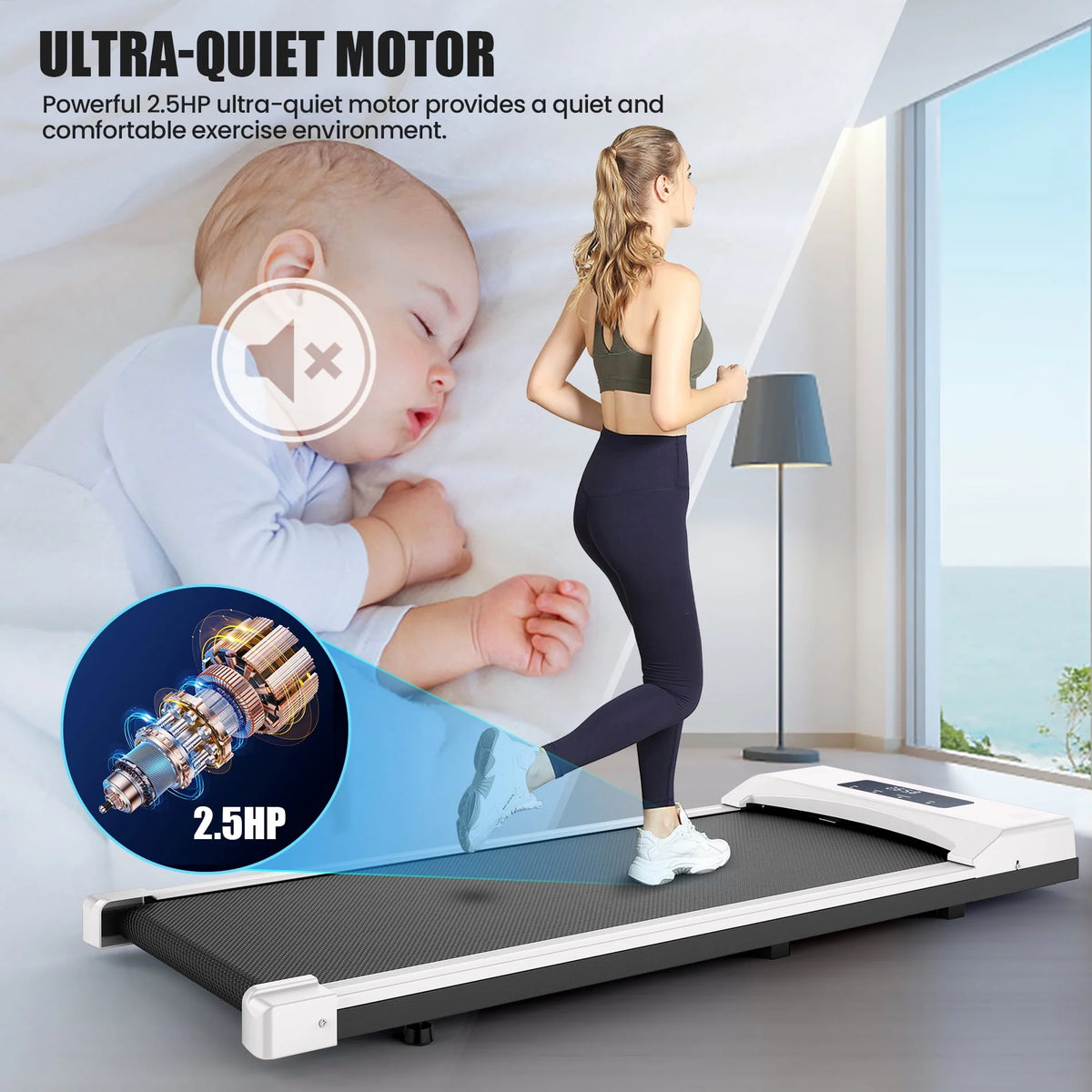2.5Hp Portable Walking Pad with LED Display and Remote Control O37160