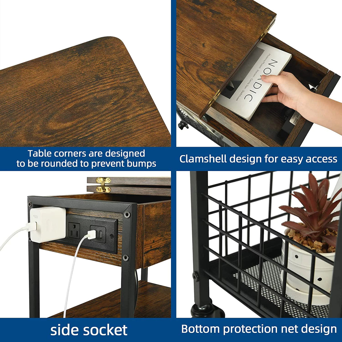 3-Tier Narrow Side Table with USB Ports & Power Outlets M59005