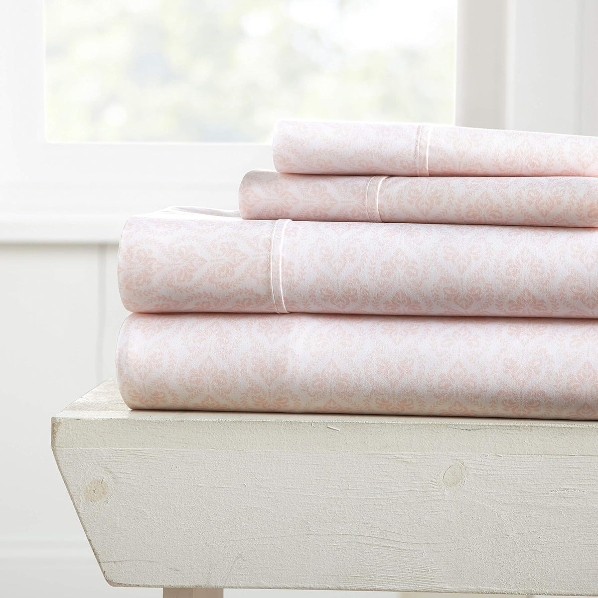 Rose Pattern 4 Piece Bed Sheet Set Queen Light Gray B561