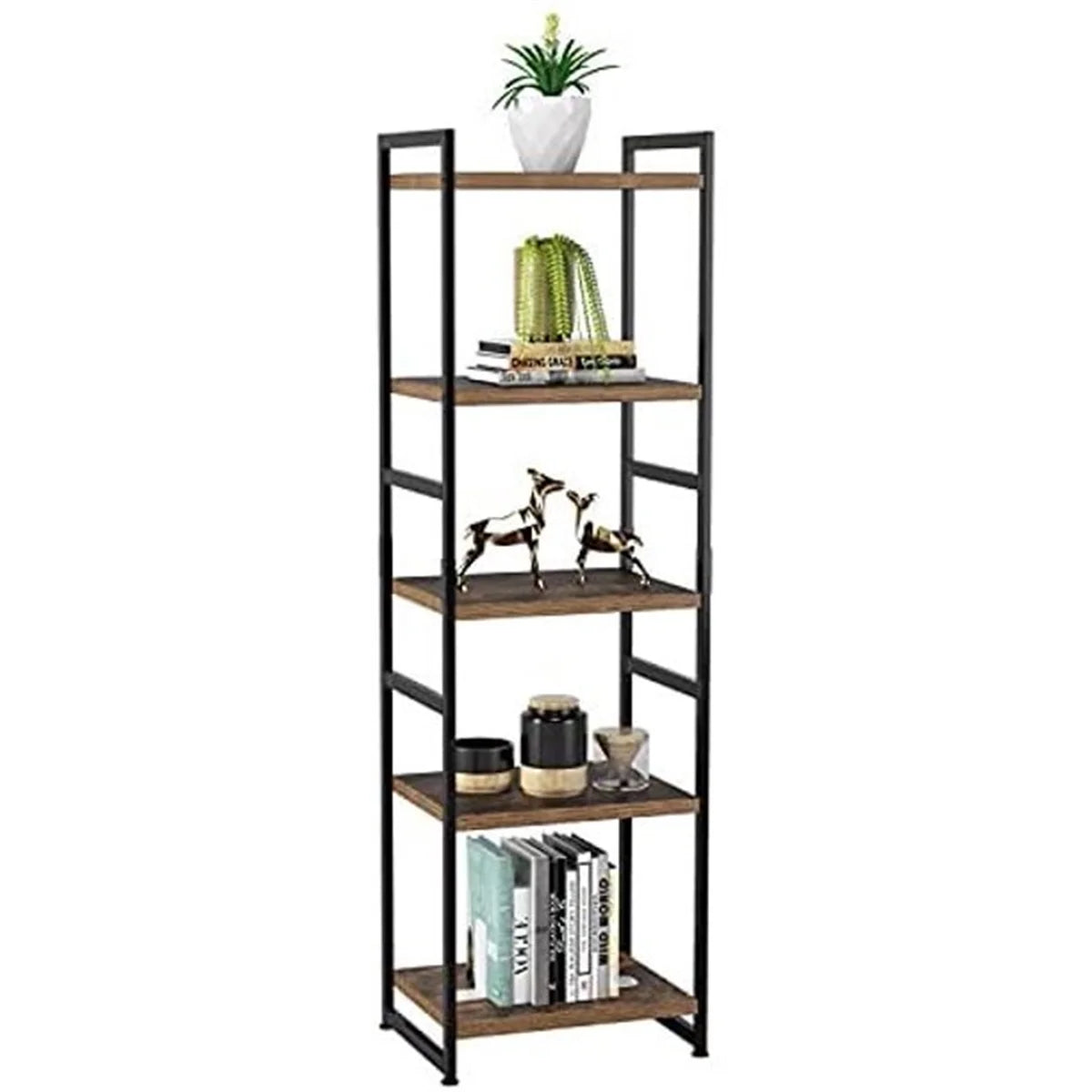 Tall Narrow 5 Tier Wood Iron Bookshelf A583222