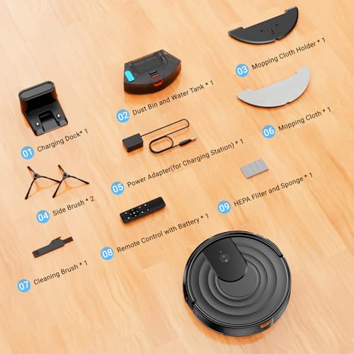 Robot Vacuum and Mop Combo 5000Pa 650mL 2 in 1 Self-Charging Robotic Vacuum N758657