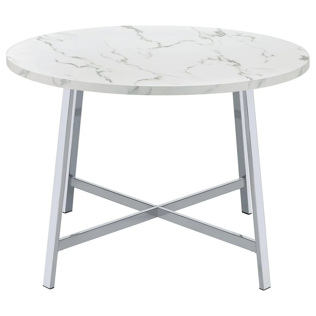 45 in. Faux Carrara Round Marble Top Dining Table with Metal Legs H67959
