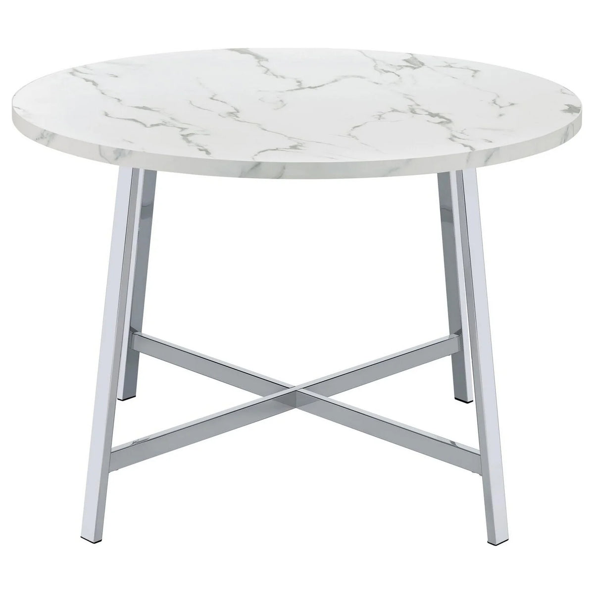 45 in. Faux Carrara Round Marble Top Dining Table with Metal Legs H67959