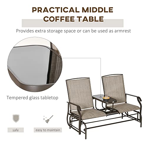 Beige Outdoor Glider Bench with Center Table H8041