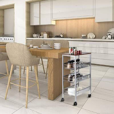 3-Tier Rolling Kitchen Cart with Wood Look Top M603