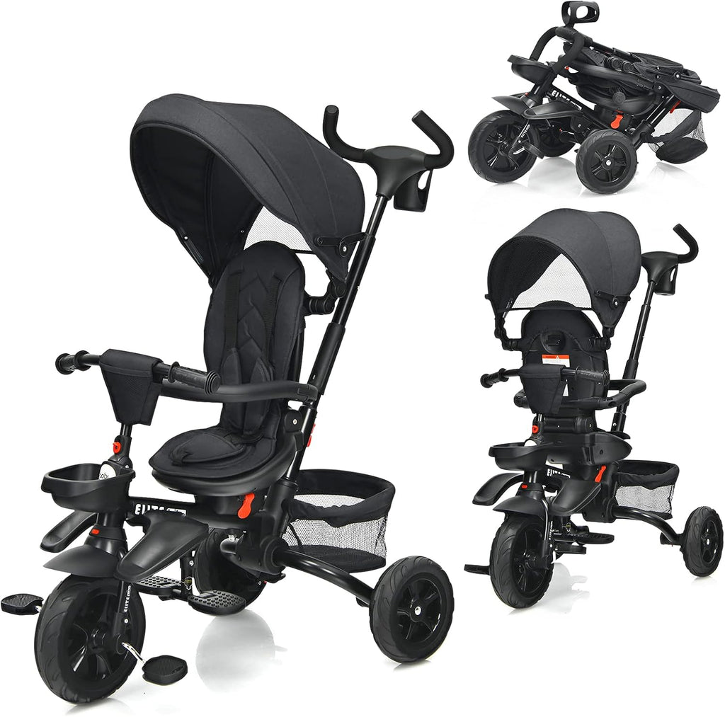 Gray 7-in-1 Folding Baby Tricycle with Rotatable Seat B86972