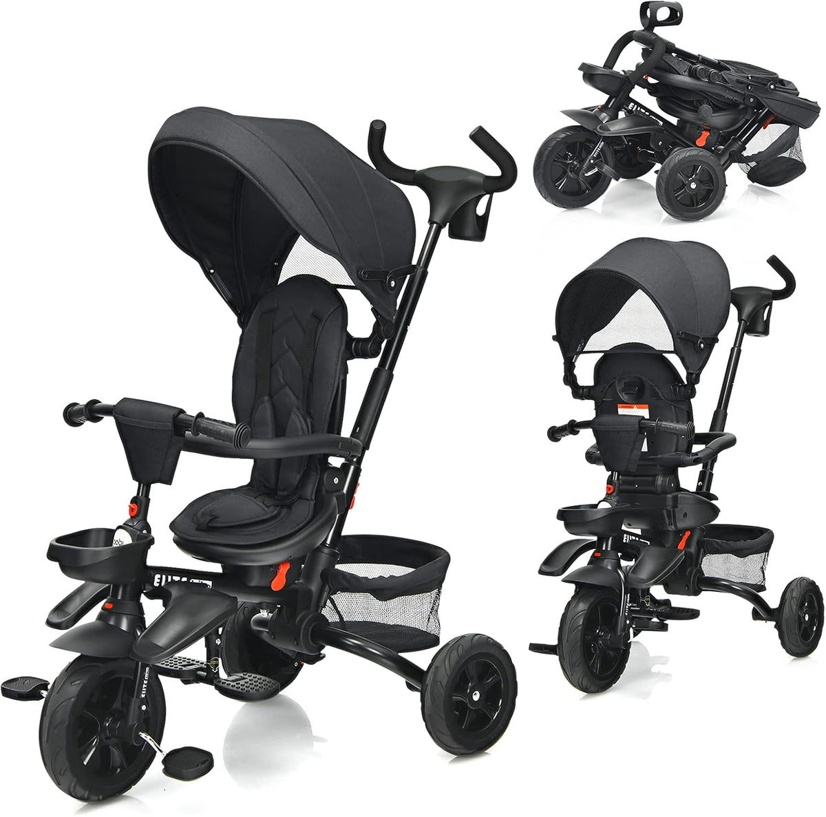Gray 7-in-1 Folding Baby Tricycle with Rotatable Seat B86972