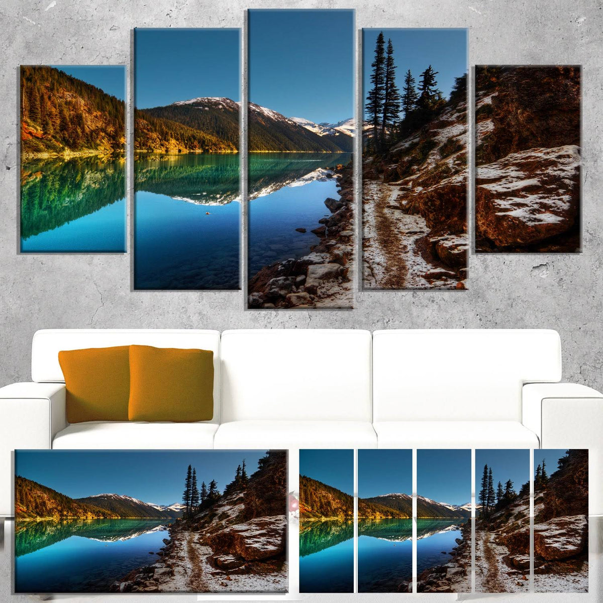 Blue Clear Lake with Mountains Art Canvas P85961