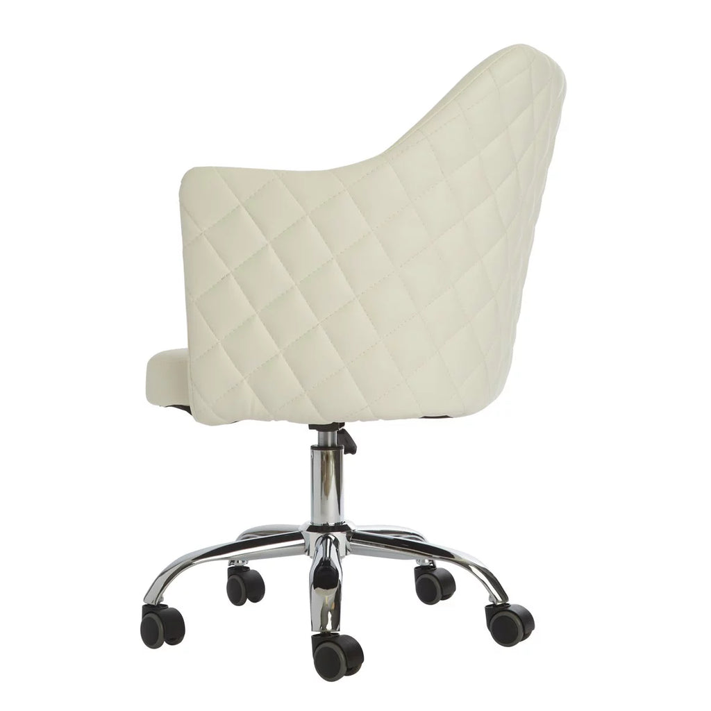 White Quilted Velvet Desk Chair with Wheels Y568105