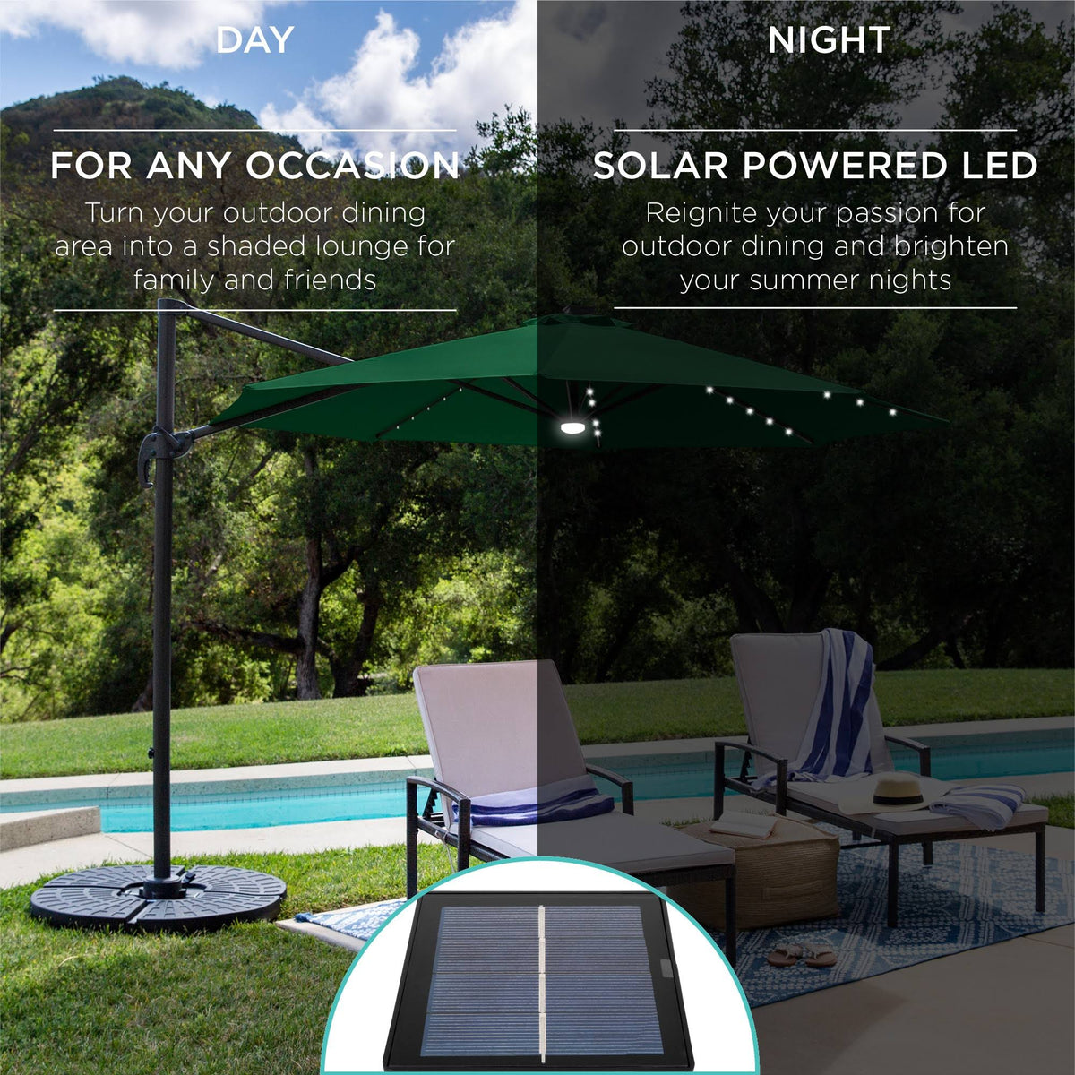 10ft LED Cantilever Offset Hanging Patio Umbrella U5205
