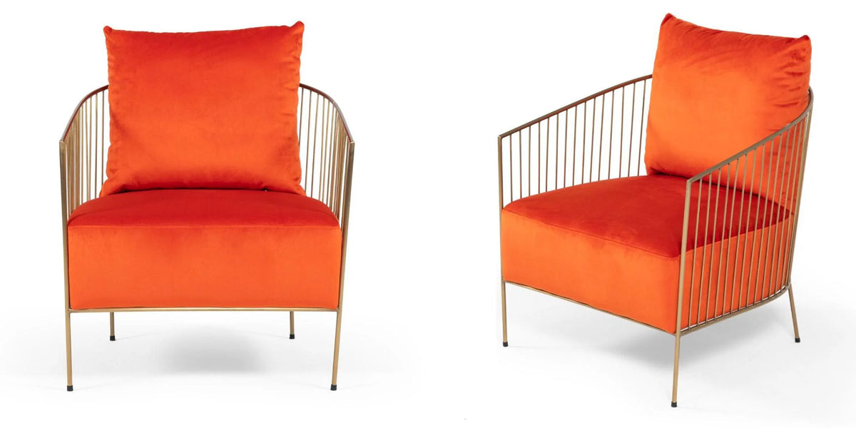 Orange Velvet Accent Chair Set 2P A523