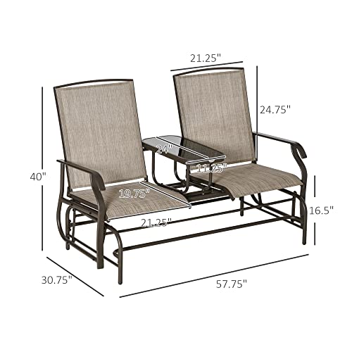 Beige Outdoor Glider Bench with Center Table H8041