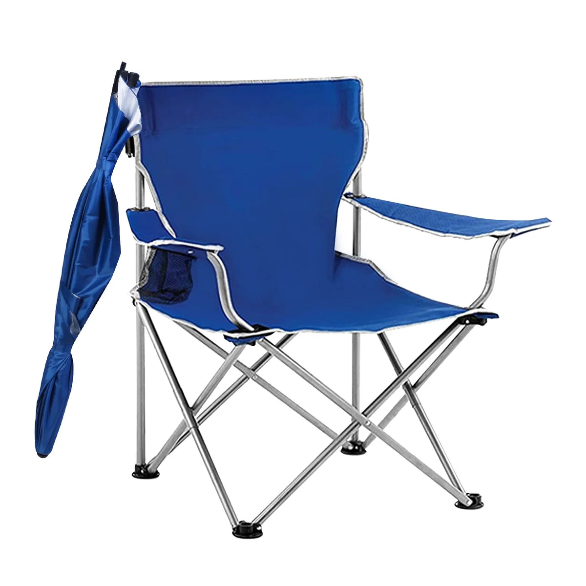 Blue Foldable Beach Chair with Detachable Umbrella Cup Holder Carry Bag X803037